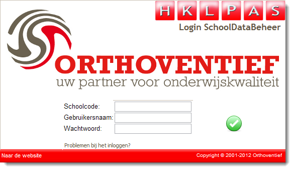 Vul uw schoolcode, gebruikersnaam en wachtwoord in en klik op de groene knop